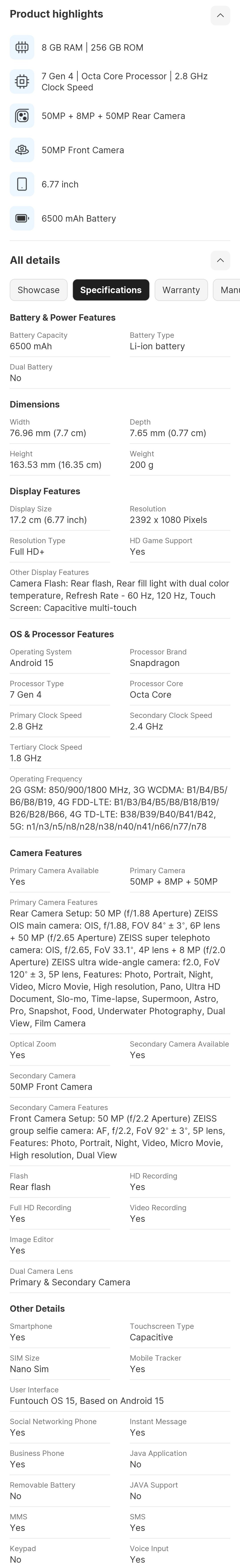 Product details and specifications